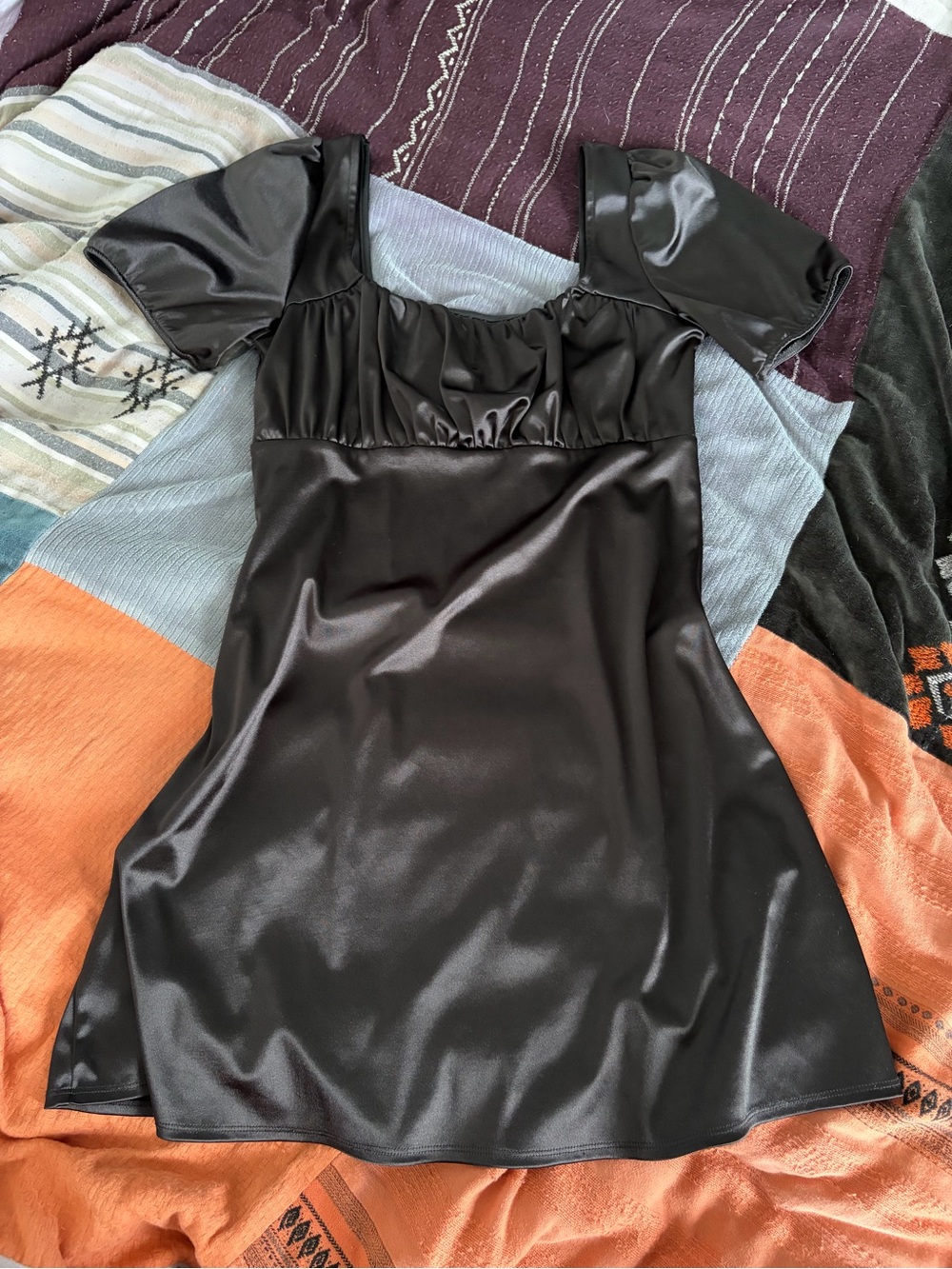 Shiny Brown Faux Satin Mini Dress